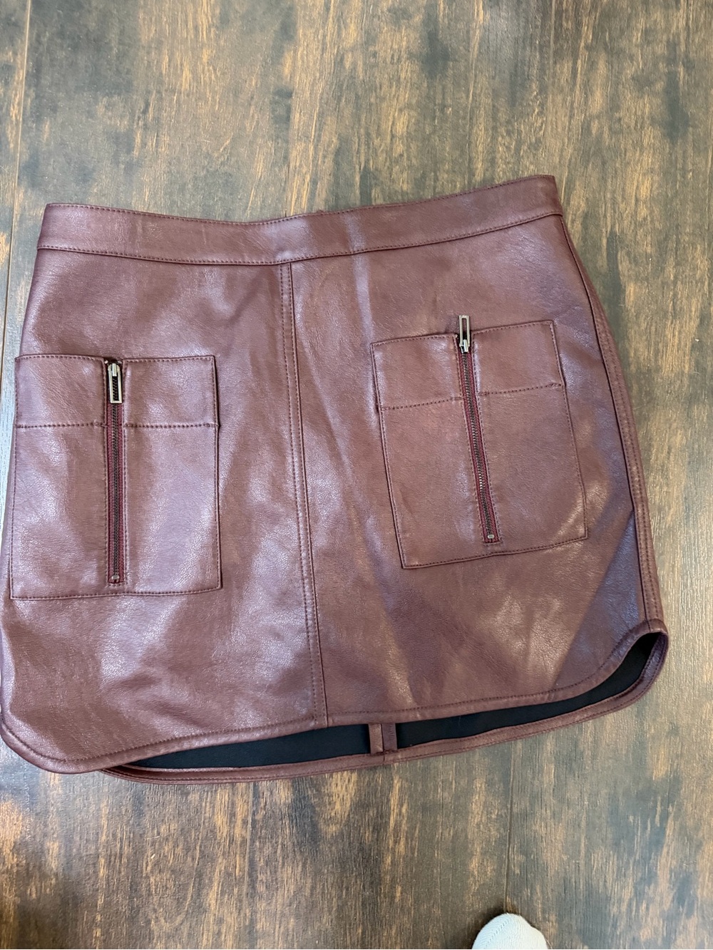 BCBGMaxAzria Burgundy Faux Leather Pocket Mini Skirt